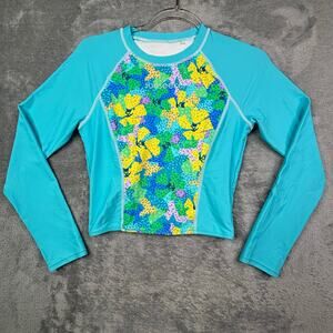 Sunseeker long sleeve swim/rash guard top with built-in bra.